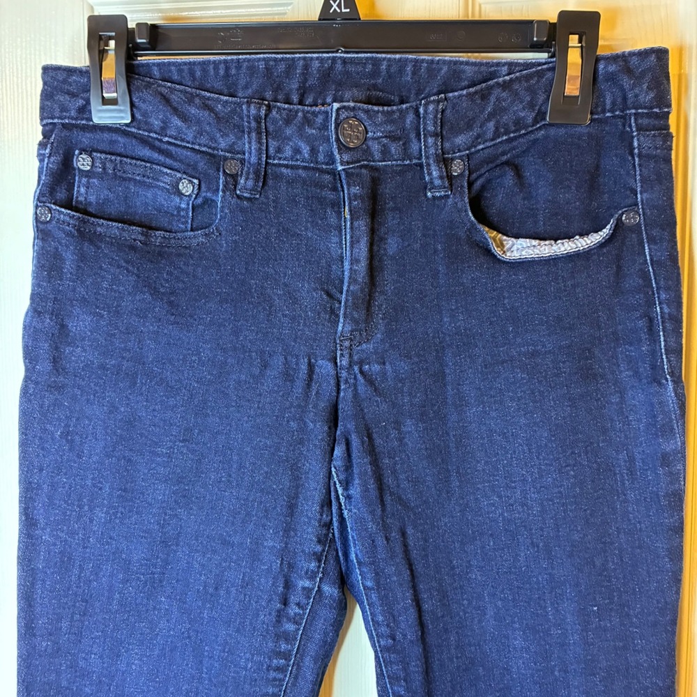 Tory Burch Cropped Skinny Jeans Dark Wash Blue Denim Women's Size 28x25 Designer